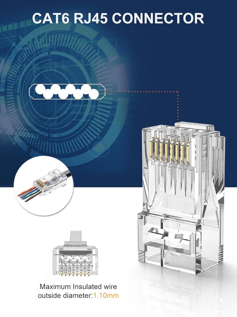 CableCreation RJ45 Pass Through Connectors, 50-Pack Cat6/Cat5e Gold Plated Modular Plug Unshielded Crimp Connector for Solid or Stranded UTP Ethernet Cable - Image 3